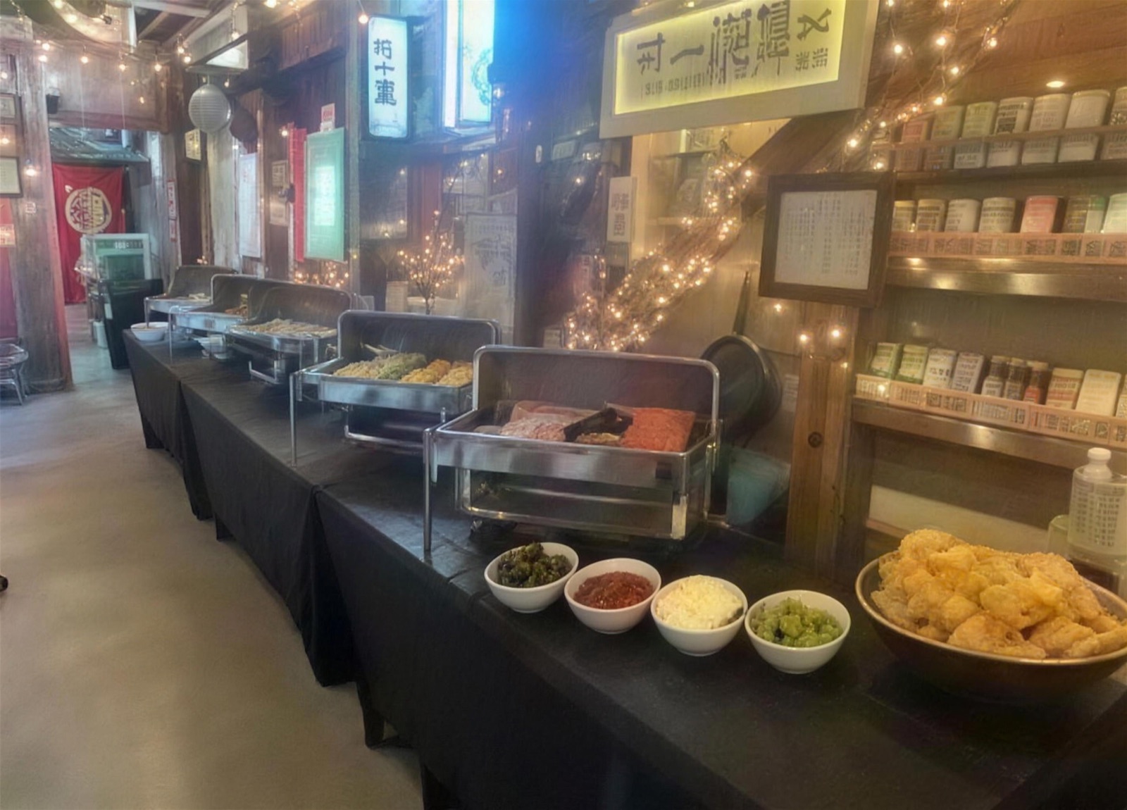 Party buffet spread at Papa B's